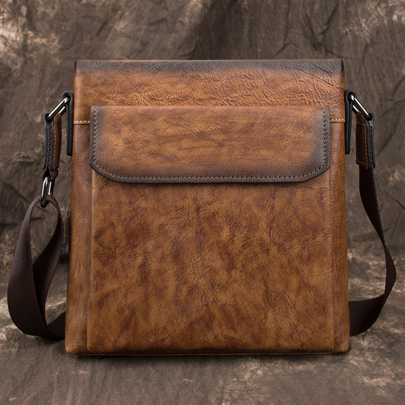 Cool Leather Men's 10 inches Courier Bag Brown Small Vertical Messenger Bag Brown Side Bag For Men - iwalletsmen