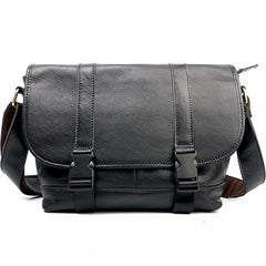 Black Leather Mens Casual Side Bag Courier Bag Black Messenger Bags Black Postman Bag For Men - iwalletsmen