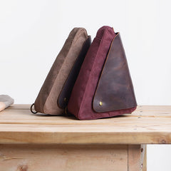 Cool Canvas Leather Triangular Mens Sling Bag Chest Bag One Shoulder Pack for men - iwalletsmen