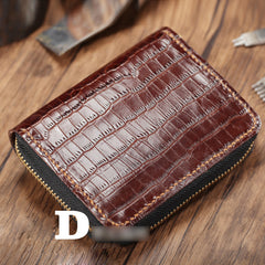 Cool Brown Leather Mens Zipper Bifold Small Wallet Card billfold Wallet For Men - iwalletsmen