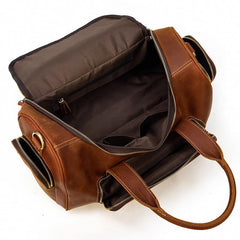 Casual Brown Leather Men Overnight Bags Handbag Travel Bags Weekender Bags For Men - iwalletsmen