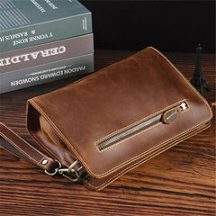 Vintage Brown Mens Clutch Wallet Leather Zipper Clutch Wristlet Purse Bag Clutch Bags For Men - iwalletsmen