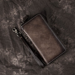 Brown Vintage Chain Wallet Leather Mens Gray Long Biker Wallet Zipper Clutch Wallet For Men - iwalletsmen
