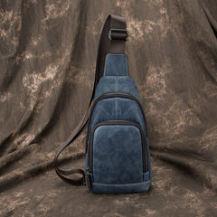 Brown Cool LEATHER MENS Sling Bag One Shoulder Backpack Blue Chest Bag Sports Bag For Men - iwalletsmen