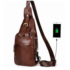 Cool Leather Brown Men's Sling Bag Chest Bag One Shoulder Backpack For Men - iwalletsmen