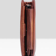 Handmade Mens Cool billfold Leather Wallet Men Small Zipper Wallets Trifold for Men - iwalletsmen