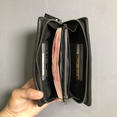 CASUAL BLACK LEATHER MEN'S Long Wallet Zipper Clutch Wallet BLACK Wristlet Wallets Card Wallet FOR MEN - iwalletsmen