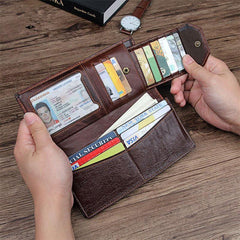 Simple Brown Leather Long Wallet for Men Bifold Long Wallet Brown Multi-Cards Wallet For Men - iwalletsmen