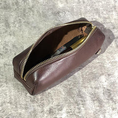 Simple Handmade Leather Womens Makeup Case Black Pencil Case Small Makeup Purse For Men - iwalletsmen