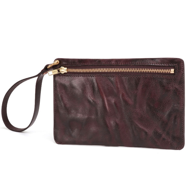 Coffee MENS LEATHER SLIM ZIPPER CLUTCH WRISTLET PURSE BAG CLUTCH BAG FOR MEN - iwalletsmen