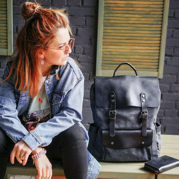 Cool Canvas Leather Womens Mens 15" Green Computer Backpack Black School Backpack College Backpack for Men - iwalletsmen