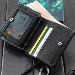 Handmade Leather Mens Chain Biker Wallet Cool Leather Wallet Bifold billfold Wallets