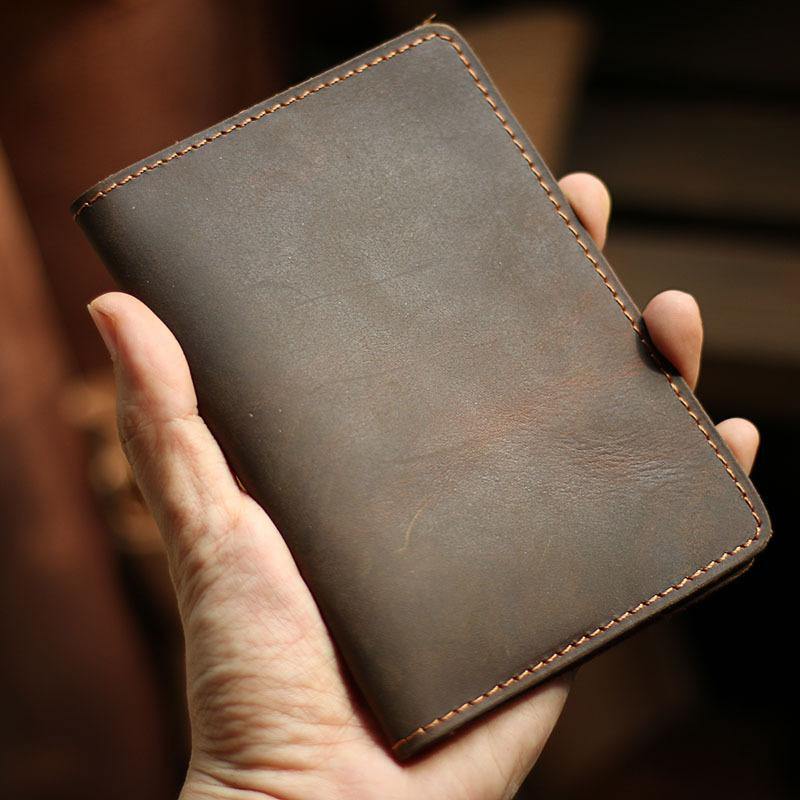 Casual Brown Handmade Leather Mens Bifold Passport Holder Travel Wallet Holder For Men - iwalletsmen