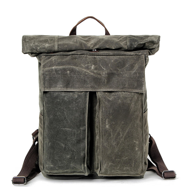 Cool Waxed Canvas Mens Waterproof 15.6'' Travel Backpack Hiking Backpack for Men - iwalletsmen