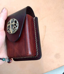 Cool Brown Leather Mens Cigarette Case Cigarette Holder Lighter Case Pouch with Belt Loop for Men - iwalletsmen