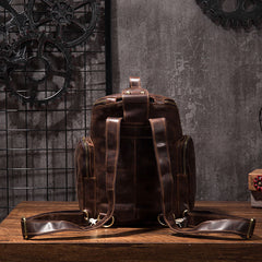 Blue Cool Mens Leather Hiking Backpack Travel Backpack Leather Backpack for Men - iwalletsmen