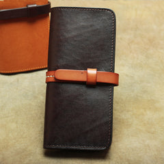 Vintage Leather Men's Bifold Long Wallet Black Brown Blue Long Wallet For Men - iwalletsmen