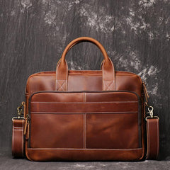 Brown Leather Men 14 inches Vintage Briefcase Handbag Dark Coffee Laptop Handbag Side Bag For Men - iwalletsmen