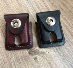 Black Leather Mens Classic Zippo Lighter Case Cool Handmade Standard Zippo Lighter Holder for Men - iwalletsmen