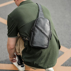 Vintage Dark Brown Leather Mens Chest Bag Black Sling Bag Sling Pack For Men - iwalletsmen