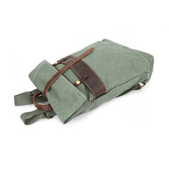 Cool Waxed Canvas Blue Leather Mens Backpack Canvas Travel Backpack Canvas School Backpack for Men - iwalletsmen