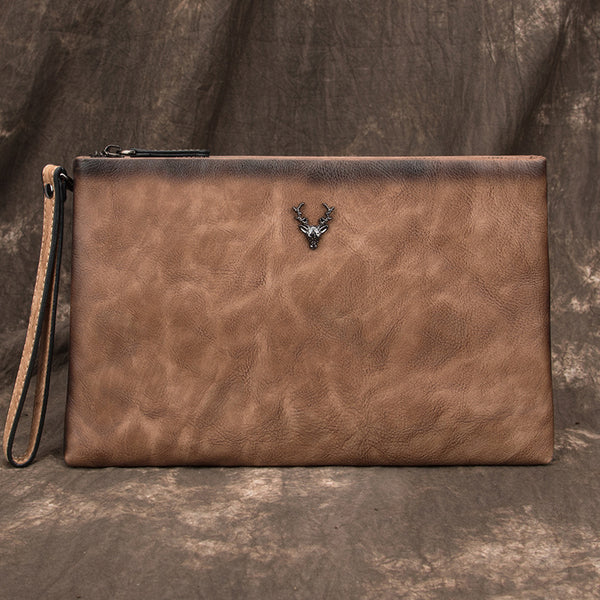 Vintage Tan MENS LEATHER SLIM ZIPPER CLUTCH WRISTLET PURSE BAG CLUTCH BAG FOR MEN - iwalletsmen