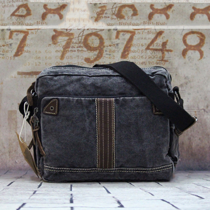 Vintage Canvas Black Mens Small Postman Bag Green Canvas Messenger Bags Small Courier Bag For Men - iwalletsmen