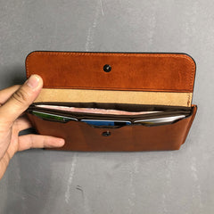Handmade Leather Mens Cool Wallet Long Leather Wallet Clutch Wristlet Wallet for Men Women