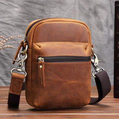 Brown Leather Small Waist Bag Belt Pouch Vertical Mini Shoulder Bag Belt Bag Side Bag For Men - iwalletsmen