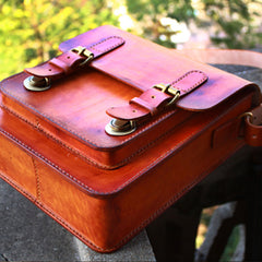 Handmade Vintage Brown Leather Mens School Shoulder Bag Messenger Bag for Men - iwalletsmen