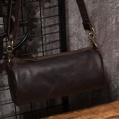 Cool Leather Mens Barrel Side Bag Bucket Shoulder Bag Messenger Bag for Men - iwalletsmen