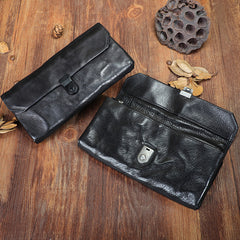 Handmade Black Cool Leather Mens Long Leather Wallet Bifold Clutch Wallet Phone Bag for Men - iwalletsmen
