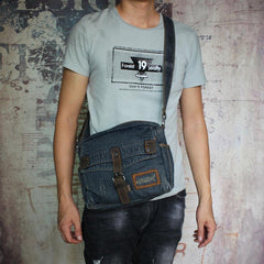 Denim Blue Mens Small Messenger Bag Blue Jean Postman Bag Courier Bag For Men - iwalletsmen