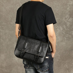 Genuine Leather Mens Cool Messenger Bag Shoulder Bag Chest Bag Bike Bag Cycling Bag for men