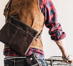 Genuine Leather Mens Cool Messenger Bag iPad Bag Chest Bag Bike Bag Cycling Bag for men