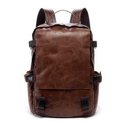 Brown Leather Mens 15 inches Cool Backpack Travel Backpack School Backpack for men - iwalletsmen
