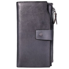 Cool Brown Leather Mens Long Wallet Gray Buckled Long Wallet Bifold Clutch Wallet for Men - iwalletsmen