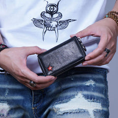 Genuine Leather Mens Cool Long Leather Wallet Zipper Clutch Wallet for Men - iwalletsmen