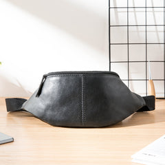 Black Mens Leather Fanny Packs Sling Bag Waist Bag Hip Pack Belt Bag Chest Bag for Men - iwalletsmen