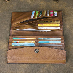 Cool Leather Brown Mens Long Wallet Envolpe Long Wallet Trifold Clutch Wallet for Men - iwalletsmen
