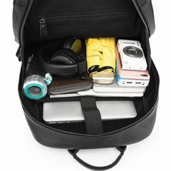 Black Leather Men's 14 inches Computer Backpack Large Travel Backpack Black Large College Backpack For Men - iwalletsmen
