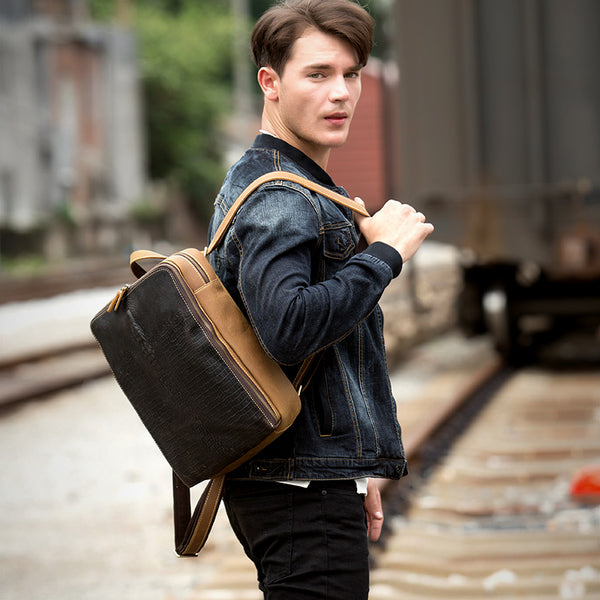 Coffee Cool Mens Leather 13-inch Computer Backpack Brown Satchel Backpacks School Backpacks for men - iwalletsmen