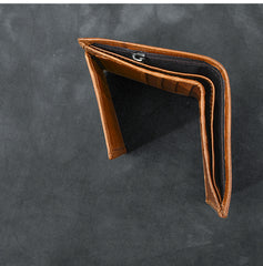 Brown Waxed Leather Mens Small Wallet billfold Trifold Card Wallet For Men - iwalletsmen