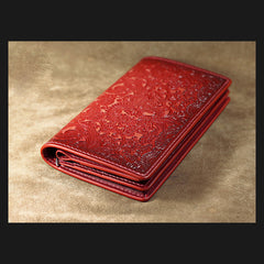 Handmade Leather Tooled Trifold Henna Floral Mens Long Wallet Cool Leather Wallet Clutch Wallet for Men