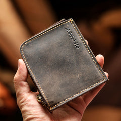 best mens wallet slim​ Handmade Leather Wallet with Zipper Mens Slim Leather Wallet Front Pocket Mens Wallet