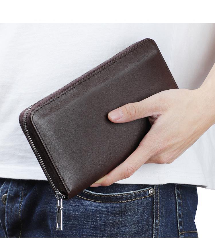Brown Leather Mens Business Wristlet Wallet Note Book Wallet Bag Zipper Clutch Travel Wallet For Men - iwalletsmen
