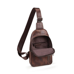 Casual Leather One Shoulder Backpack 10-inch Chest Bag Sling Bag Sling Crossbody Bag For Men - iwalletsmen