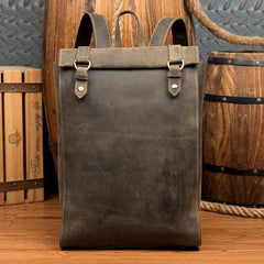 Fashion Brown Mens Leather 15-inch Black Computer Backpack Brown Travel Backpacks School Satchel Backpacks for men - iwalletsmen