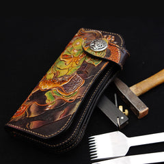 Handmade Leather Tooled Thunder God Mens Chain Biker Wallet Cool Leather Wallet With Chain Wallets for Men