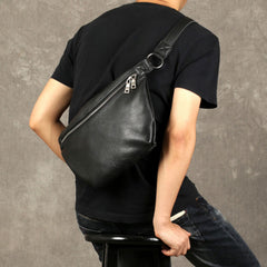 Genuine Leather Mens Cool Chest Bag Sling Bag Crossbody Bag Travel Bag Hiking Bag for men